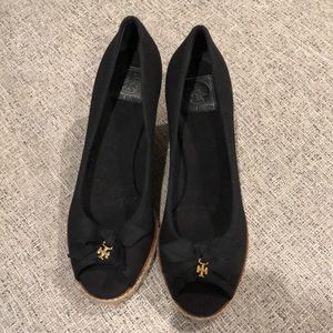 Tory Burch Brand New Black Peep Toe Wedges